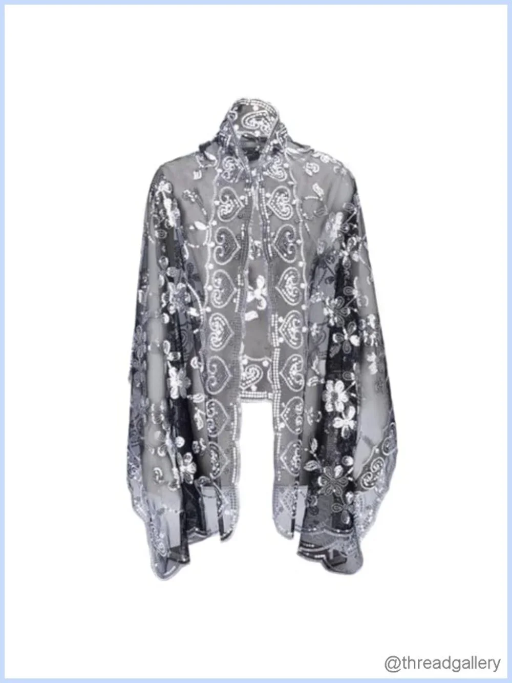 Sequin Gauze Shawl Wrap for Evening Dresses with Floral Pattern, Lightweight